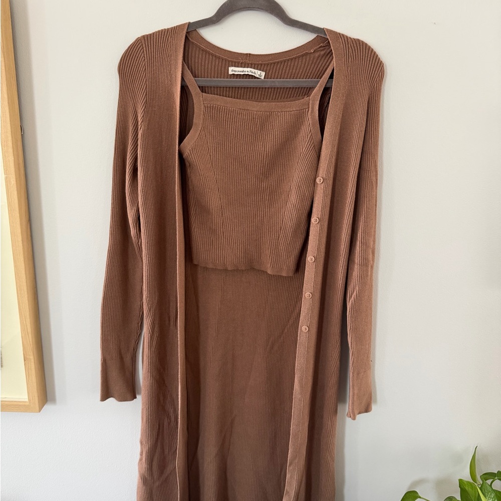 Abercrombie & Fitch Ribbed Brown Tank, Dress & Long Cardigan Set